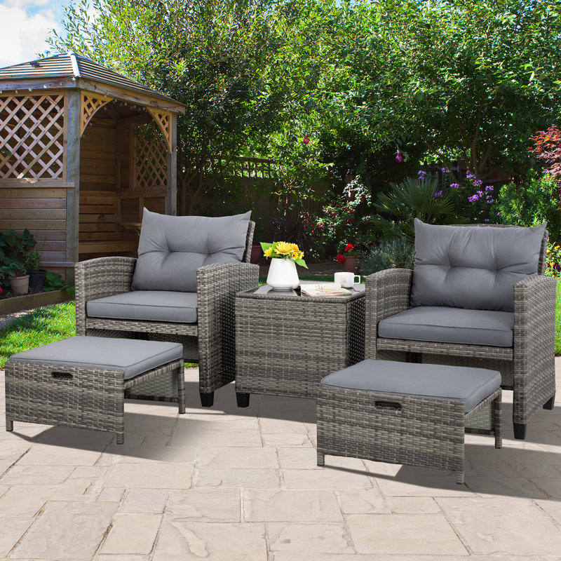 Freeport Park® Maddox 5 Piece Rattan Lounge Dining with Cushions